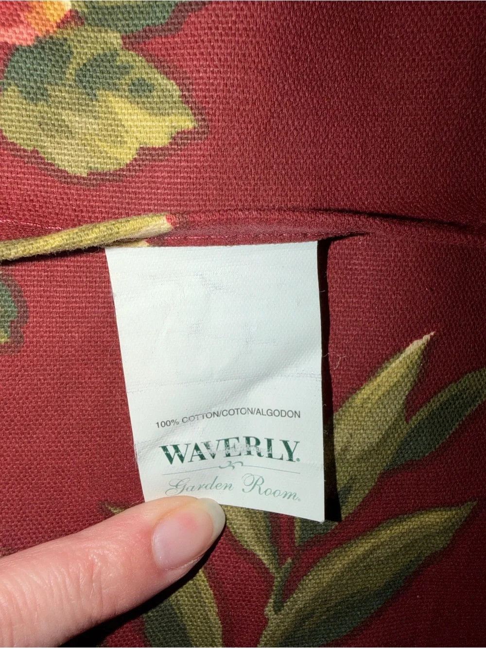 Waverly Garden Room Floral Manor Pillow Sham Burgundy Ruffled 32x26 Cotton EUC